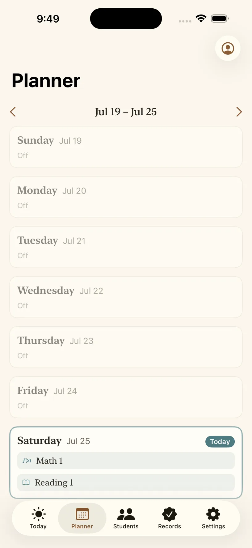 The weekly planner grid